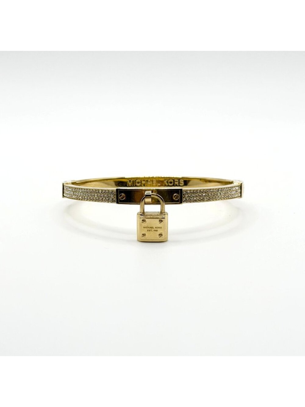 Michael Kors Goldtone Crystal Lock Hinged Bracelet With Pouch